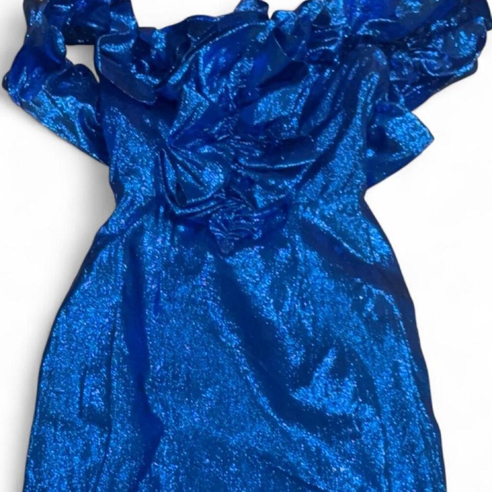 Vintage Renee’s Designs Metallic Royal Blue Ruffle Formal Gown Size 16